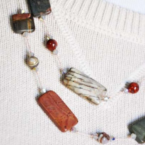 Handmade Hand Knotted Venus Jasper Chicklet Beaded Necklace 42 Inches - Picture 3 of 5